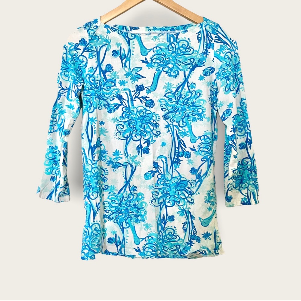 Lilly Pulitzer Andie Top Resort Back It Up Ostrich Boat Neck Blouse
